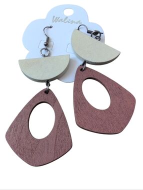 Walist Wood Dangle Earrings Geometric Cutout Drop Boho Statement Lightweight